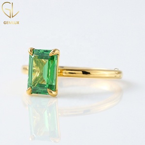925 <b>Silver</b> Emerald Cut Green Moissanite Gemstone <b>Solitaire</b> Engagement <b>Ring</b> for Women - Product Image 2