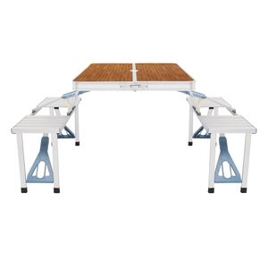 Set Tavolo e Sedie da Campeggio in Lega di Alluminio Effetto Legno 136x85.5x67cm - Product Image 6