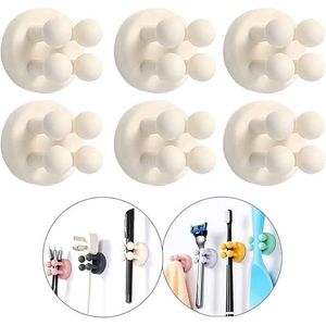Set di 6 Portaspazzolini in Silicone con Ganci per Rasoi, Adesivi da Parete per Appendere Accappatoi, Asciugamani, Chiavi, Cavi e Gestione dei Cavi - Product Image 1