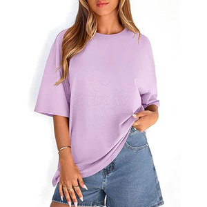 T-shirt rose surdimensionné personnalisé à épaules tombantes 100% coton, t-shirts vierges pour femmes - Product Image 3