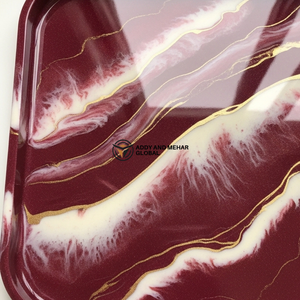 Luxury Burgundy <b>Marble</b> Resin Serving Tray – Handmade Glossy Decorative <b>Coffee</b> <b>Table</b> Tray - Product Image 2