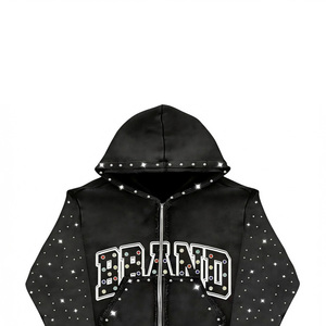 Sweat à capuche zippé Glory Custom avec patchs en strass, 100% coton, tissu doux et écologique, nouveau style vintage tendance, unisexe - Product Image 4