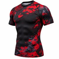 T-shirt de sport respirant à manches courtes pour homme, imprimé camouflage noir et rouge, séchage rapide, en spandex, anti-transpiration, vente chaude