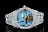 Montre à quartz analogique carrée de luxe entièrement sertie de diamants Briva Jewels pour homme, cadran bleu, argent, écologique, étanche 10 bars, jour/date