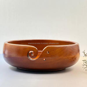 Natural Finish Wooden Yarn <b>Bowl</b> | Anti-Snag Design for Smooth Yarn Feeding - Product Image 2