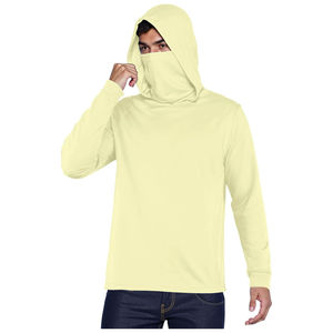 Men's Blue Long Sleeve Hooded UV Protection Shirt Solid Color Polyester Pullover <b>Sunscreen</b> Fishing Wear - Product Image 5