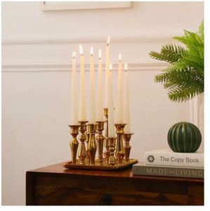 9 arm Lamp Gold <b>Brass</b> Menorah Candle Holder Handmade Metal Hanukkah <b>Lantern</b> Decorative Candle Stand for Home - Product Image 6