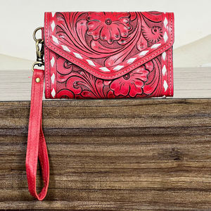 Cartera de mano mini de piel auténtica con diseño floral grabado, modelo 2026, para mujer, estilo occidental, tarjetero, con protección RFID - Product Image 4