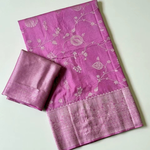 Sari en Georgette Teint à la Main Élégant avec Broderie Jaal Intégrale et Bordure Lourde – Spécial Tenue de Fête - Product Image 1