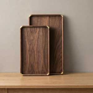 Handcrafted <b>Walnut</b> Wood Serving Tray with Brass Corners Personalized Housewarming Gift Rustic <b>Coffee</b> <b>Table</b> Tray - Product Image 3