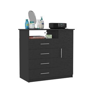 Cassettiera Nera a Porta Singola con 4 Cassetti e Ripiano Aperto, Mobile Elegante di Qualità Superiore - Product Image 1