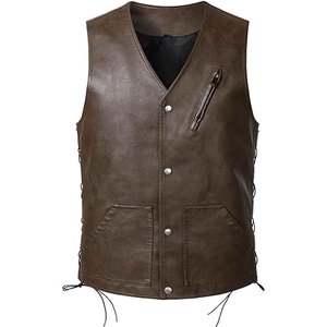 Gilet en cuir PU personnalisé pour homme, style motard, sans manches, boutons dissimulés, poches avant, col rond, décontracté, respirant, vêtement d'extérieur pour l'hiver - Product Image 4