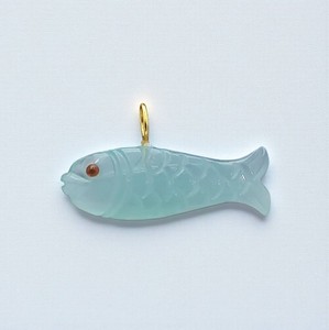 Aqua Chalcedony Hand Carved 21x11 MM Fish Charms Pendant - Gold Plated Bail Pendant - Handmade Carving <b>Animal</b> Jewelry - Product Image 1