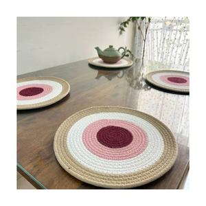 Round Crocheted Jute Placemat Geometric Pattern Handcrafted Minimalist Style Reusable Embroidered 200 GSM OEM ODM Options - Product Image 1