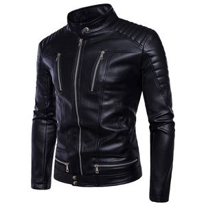 For Skin Men's Coated Woven Leather <b>Jacket</b> 100% Natural Cowhide Breathable Vintage Hooded Stand Collar Multi-zip Front - Product Image 3
