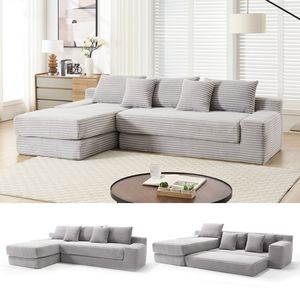 Divano Letto Convertibile a L in Tessuto Corduroy con Memory Foam e Telaio in Acciaio, Nessun Montaggio Richiesto - per Soggiorno - Product Image 1