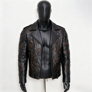 Blouson Bomber Rétro Double Face en Cuir, Col Montant, Coupe-Vent, Fermeture Éclair, Doublure Polaire, Fini Hiver - Product Image 4