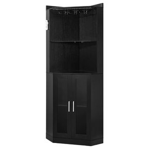Modern Corner Wine Cabinet Adjustable LED Brightness Bar Cabinet Ample <b>Storage</b> Buffet <b>Sideboard</b> Glass Holder Anti- Fingerprints - Product Image 1