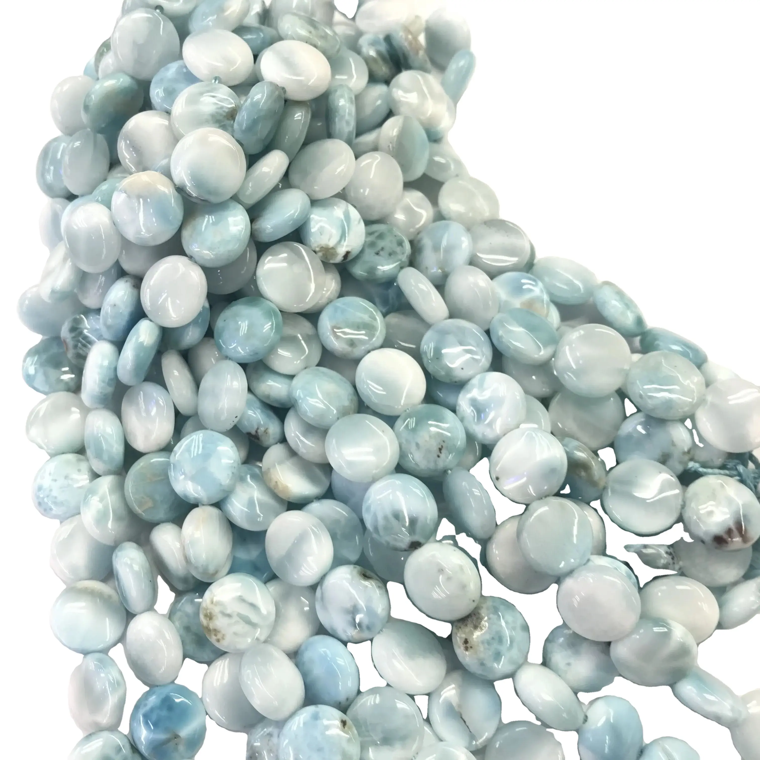 Larimar blu 12mm piatto rotondo genuino gemma di pietre preziose perline sciolte 15 pollici gioielli bracciale collana di fabbricazione a mano materiale all'ingrosso