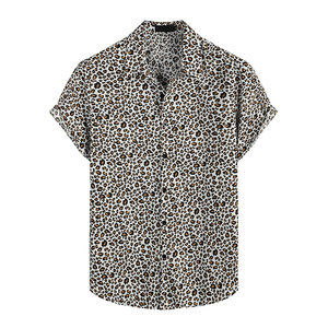 เสื้อเชิ้ตผู้ชายสไตล์ฮาวายลายเสือดาว ผ้าป๊อปลิน แขนสั้น ลำลอง ปกคอพับ ระบายอากาศได้ดี สำหรับฤดูร้อน ผลิตจากโพลีเอสเตอร์ 100% แบบเสื้อเดี่ยว - Product Image 1