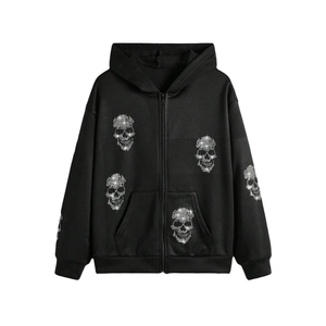 Unisex <b>Black</b> Hooded Zip-Up <b>Sweatshirt</b> with Solid Eco-Friendly Denim Fabric Oversized Winter Casual - Product Image 1
