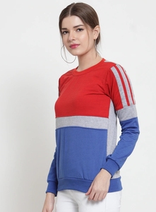 เสื้อสเวตเชิ้ตคอกลมผู้หญิง แขนยาว ผ้าถัก สีตัดต่อ สไตล์ลำลอง สีแดง น้ำเงิน เทา ผ้าฝ้าย 100% เหมาะสำหรับใส่ในฤดูใบไม้ร่วง - Product Image 3