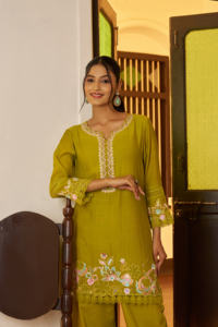 Conjunto indio-pakistaní verde bordado con encaje floral, Kurti, Palazzo y Dupatta, listo para usar, ropa de fiesta para mujer. - Product Image 3