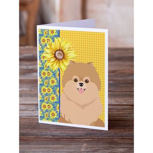 Whimsical Summer Sunflowers and Orange Pomeranian Pack 8 A7 Tamaño 5x7 Tarjetas de felicitación en blanco con sobres para mensajes de notas - Product Image 2