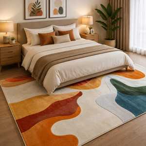 Alfombra Moderna Abstracta Multicolor de Lana Ecológica, Tejida a Mano, de Pelo Alto y Grosor Medio - Product Image 3