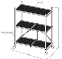 Étagère roulante en acier carbone noir à 3 niveaux avec grille métallique et roulettes, support de rangement portable multi-niveaux