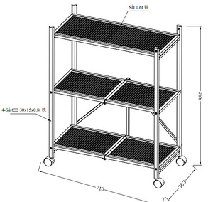 Black 3-Layer Carbon Steel Rolling Shelf With <b>Wire</b> Mesh And Wheels Portable Multi-Level Storage <b>Rack</b> - Product Image 6
