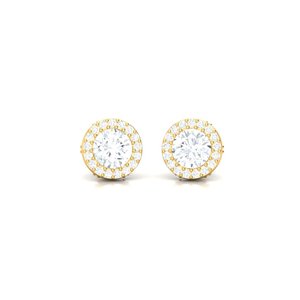 Boucles d'oreilles clous halo en or rose, solitaire rond en zircon cubique micro-pavé, pierre centrale, en argent sterling 925, bijoux fins pour femme, cadeau - Product Image 5