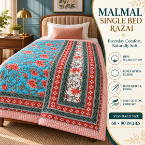 Lit simple Malmal Razai |   Couette 100% coton, rembourrage en pur coton, imprimé floral, style hôtel classique, lavable, literie toutes saisons - Product Image 5