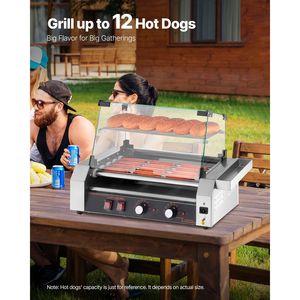 Macchina Commerciale per Hot Dog con 5 Rulli in Acciaio Inox, Doppia Temperatura, 750W, Metodo Doppio di Cottura a Bollitura e Griglia - Product Image 2