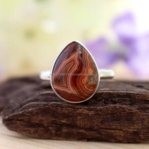 Anillo de Plata de Ley 925, anillo en forma de pera, anillo de declaración, joyería de ágata, anillo de ágata ovalada - Product Image 1