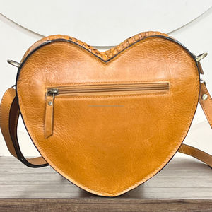 2026 New Arrival <b>Heart</b> <b>Shaped</b> Cowhide Leather Crossbody Bag Handcrafted Floral Tooled Design Trendy Luxury Women Shoulder Purse - Product Image 5