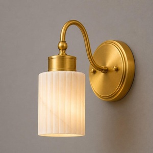 Traditional Brass Wall Sconce With Marble Shade Rectangle Indoor Home Decor Fixture For Bedroom - Product Image 3