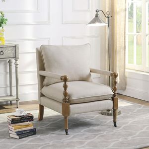 Poltrona in Legno Beige con Gambe Tornite per Arredamento Soggiorno - Product Image 1