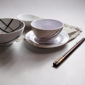 Melamine Bowl Set Minimalist Zen Lines Design Pigmented Dishes Shape Non-Toxic Dishwasher <b>Microwave</b> Safe for Asian Style - Product Image 1