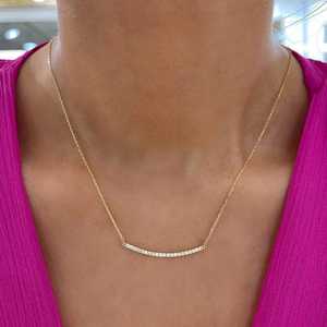 สร้อยคอแบบโค้งทองคำแท้ 14K ประดับเพชรทรงกลมเพาะเลี้ยงแบบฝังเพชรเต็มเส้น ดีไซน์โดดเด่น ความยาว 18 นิ้ว สร้อยแบบซ้อนเลเยอร์ สไตล์มินิมอล เพชรเม็ดเดี่ยว เครื่องประดับชั้นดี - Product Image 2