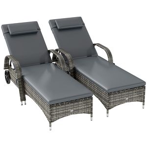 2 Sillones Reclinables Grises para Exteriores con Ruedas, Cojín, Reposacabezas y Reposabrazos - Product Image 1