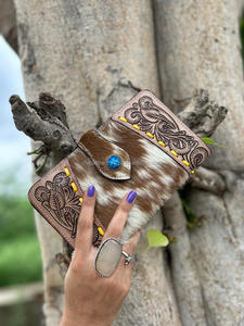 2024 fabricants à la mode haut de gamme concepteur en cuir taillé à la main à deux volets femmes grand portefeuille luxe carte porte-monnaie pochette - Product Image 4