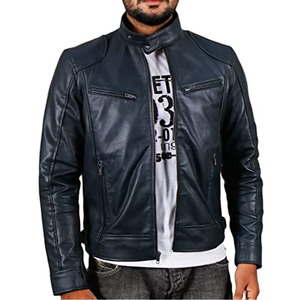 Nueva Chaqueta de Motociclista de Cuero Lavado para Hombre, Cuello Alto, Cierre de Cremallera, Corte Regular, Estilo Otoñal - Product Image 6