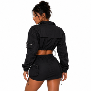Ensemble 2 pièces coupe-vent en nylon avec fermeture éclair, haut à manches longues et mini-jupe, imperméable, pour hommes - Product Image 3