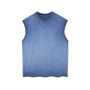 Camiseta sin Mangas de Alta Calidad, Lavada, Tejida, Informal, 100% Algodón, de Secado Rápido, Talla Grande, Lisa, Teñida, Color Personalizado, para Hombre - Product Image 3