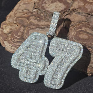 Custom " 47 " Number Pendant Necklace <b>Iced</b> <b>Out</b> Moissanite Diamond Hip Hop Cuban Link <b>Chain</b> Jewelry Gift - Product Image 1