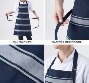 Tablier en coton tissé unisexe bleu marine avec rayures grises pour restaurant, bar, uniforme de chef - Product Image 4