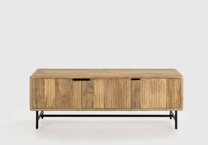 Modern Foldable Solid Mango Wood 3-Door <b>TV</b> <b>Stand</b> with Storage Minimalist Design for Living Room Fits 60-64in <b>TVs</b> - Product Image 5
