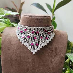 Heavy Bridal AD Choker with Ruby-Gold Plated Fine Jewelry Set - Product Image 3