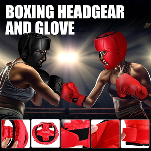 Leather Boxing <b>Head</b> Guard Full Face Protection Helmet with Gloves & Mouthguard Non Slip MMA Muay Thai <b>Training</b> Combo Set OEM - Product Image 6